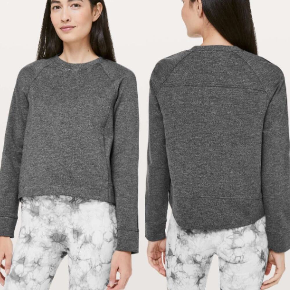 Lululemon Women's On-Track Crew 8 Heathered Black Long Sleeve Active Workout